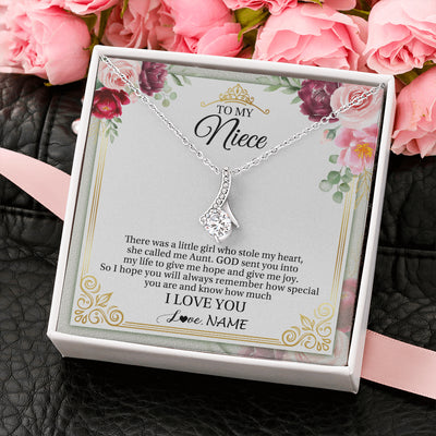 Alluring Beauty Necklace 14K White Gold Finish | 2 | Personalized To My Niece Necklace From Aunt There Was A Little Girl Niece Birthday Gifts Jewelry Graduation Christmas Customized Gift Box Message Card | teecentury