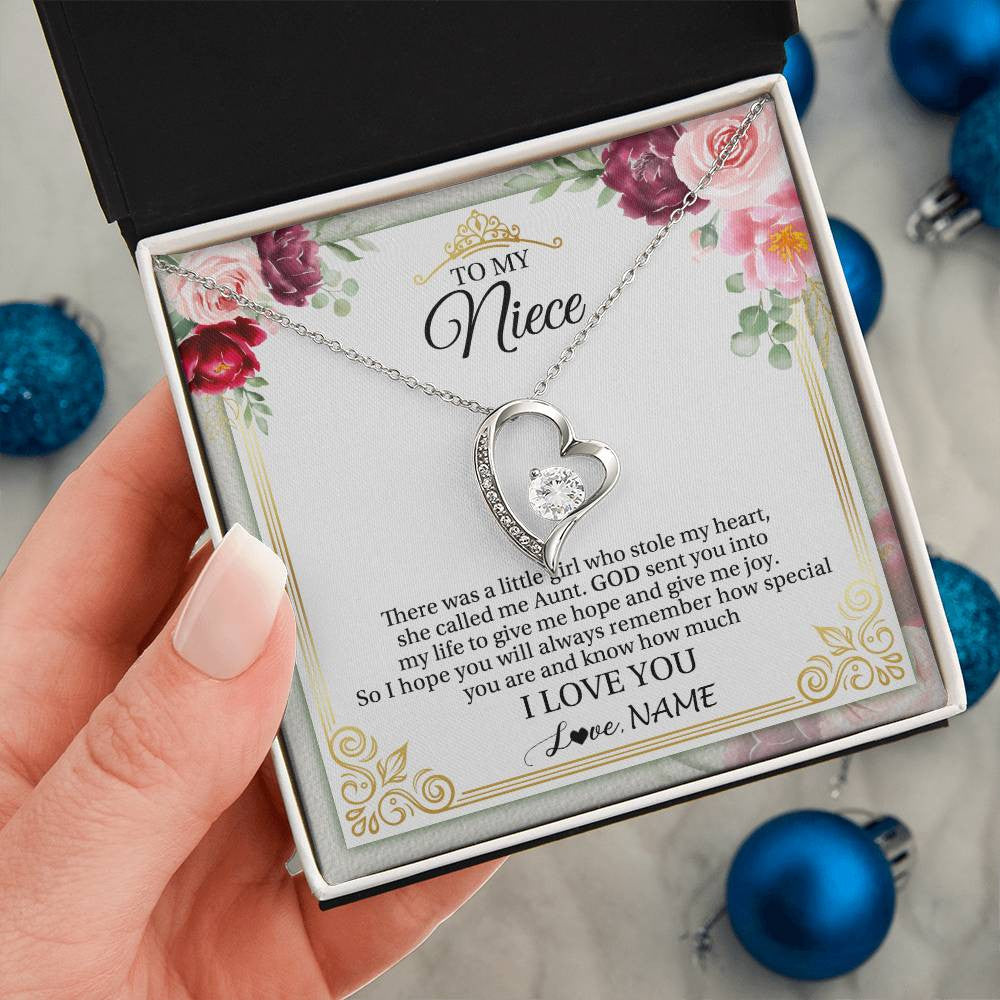 Forever Love Necklace 14K White Gold Finish | 2 | Personalized To My Niece Necklace From Aunt There Was A Little Girl Niece Birthday Gifts Jewelry Graduation Christmas Customized Gift Box Message Card | teecentury