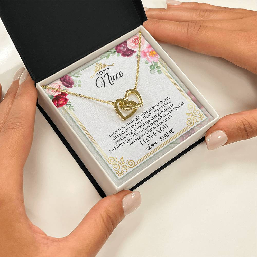 Interlocking Hearts Necklace 18K Yellow Gold Finish | 2 | Personalized To My Niece Necklace From Aunt There Was A Little Girl Niece Birthday Gifts Jewelry Graduation Christmas Customized Gift Box Message Card | teecentury