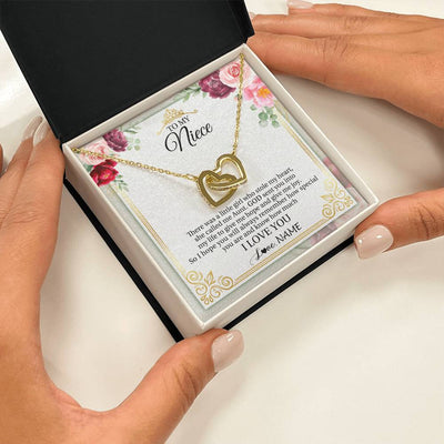 Interlocking Hearts Necklace 18K Yellow Gold Finish | 2 | Personalized To My Niece Necklace From Aunt There Was A Little Girl Niece Birthday Gifts Jewelry Graduation Christmas Customized Gift Box Message Card | teecentury