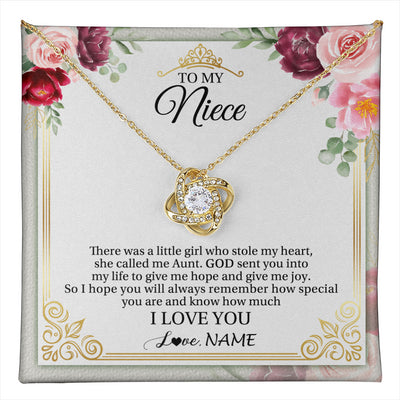 Love Knot Necklace 18K Yellow Gold Finish | 1 | Personalized To My Niece Necklace From Aunt There Was A Little Girl Niece Birthday Gifts Jewelry Graduation Christmas Customized Gift Box Message Card | teecentury