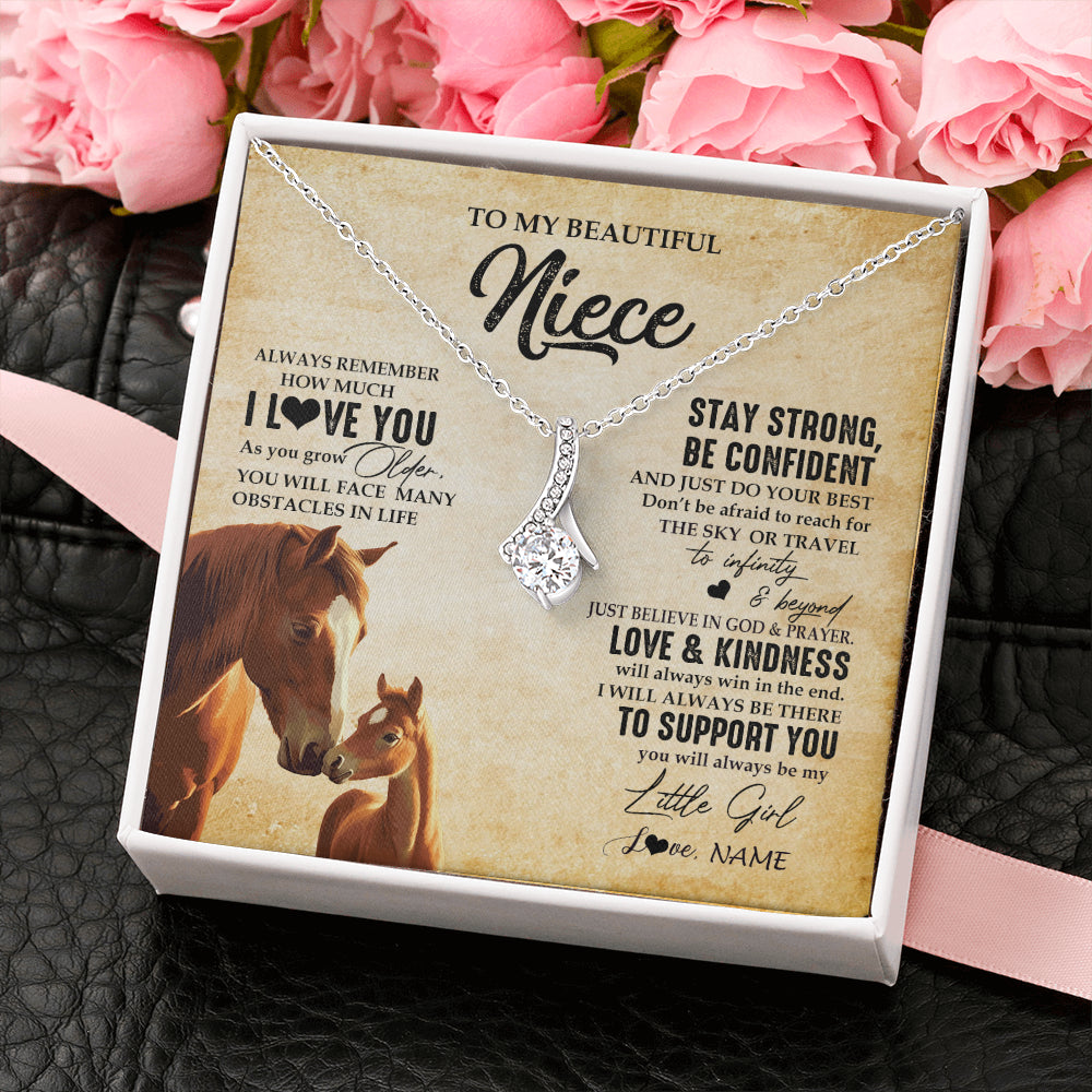 Alluring Beauty Necklace 14K White Gold Finish | 2 | Personalized To My Niece Necklace From Aunt Uncle Always Remember I Love You Horse Niece Birthday Jewelry Graduation Christmas Customized Gift Box Message Card | teecentury