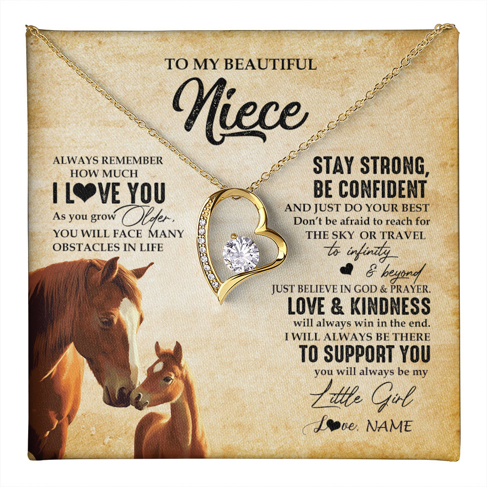 Forever Love Necklace 18K Yellow Gold Finish | 1 | Personalized To My Niece Necklace From Aunt Uncle Always Remember I Love You Horse Niece Birthday Jewelry Graduation Christmas Customized Gift Box Message Card | teecentury