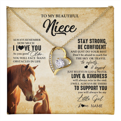 Forever Love Necklace 18K Yellow Gold Finish | 1 | Personalized To My Niece Necklace From Aunt Uncle Always Remember I Love You Horse Niece Birthday Jewelry Graduation Christmas Customized Gift Box Message Card | teecentury