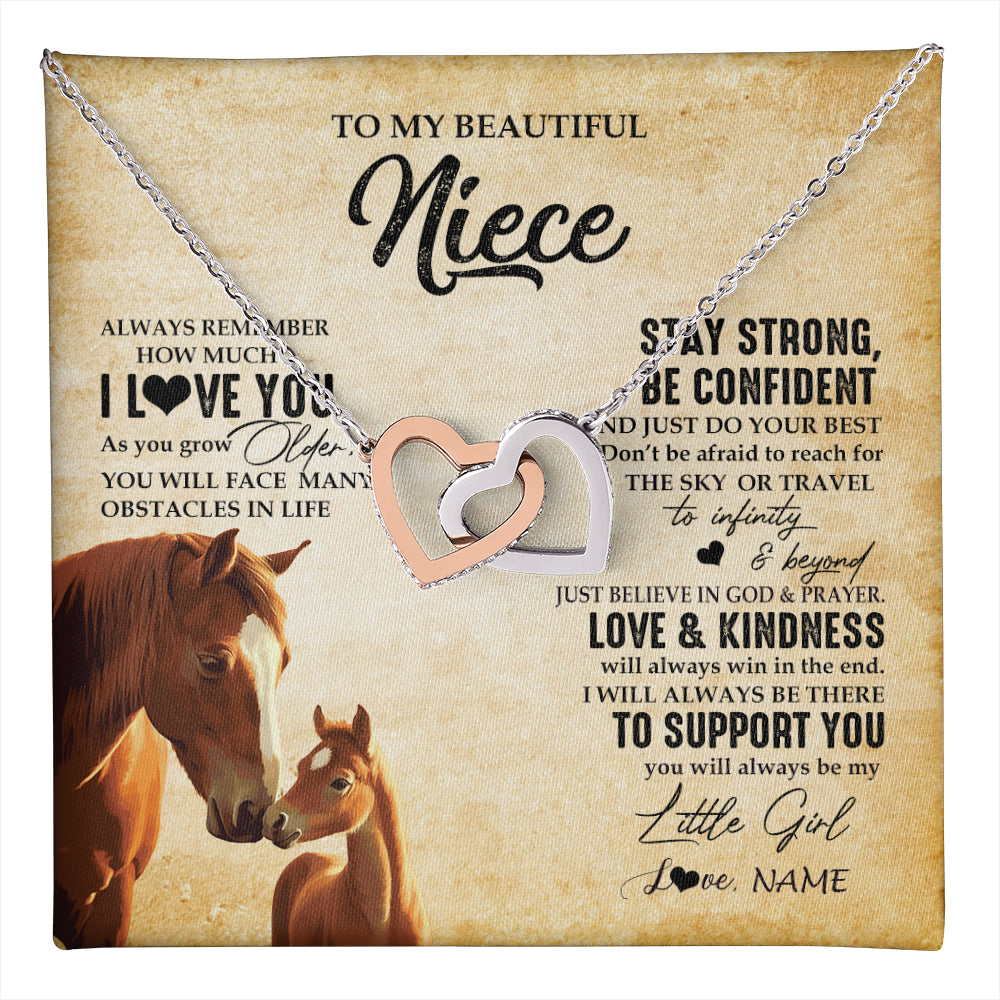 Interlocking Hearts Necklace Stainless Steel & Rose Gold Finish | 1 | Personalized To My Niece Necklace From Aunt Uncle Always Remember I Love You Horse Niece Birthday Jewelry Graduation Christmas Customized Gift Box Message Card | teecentury
