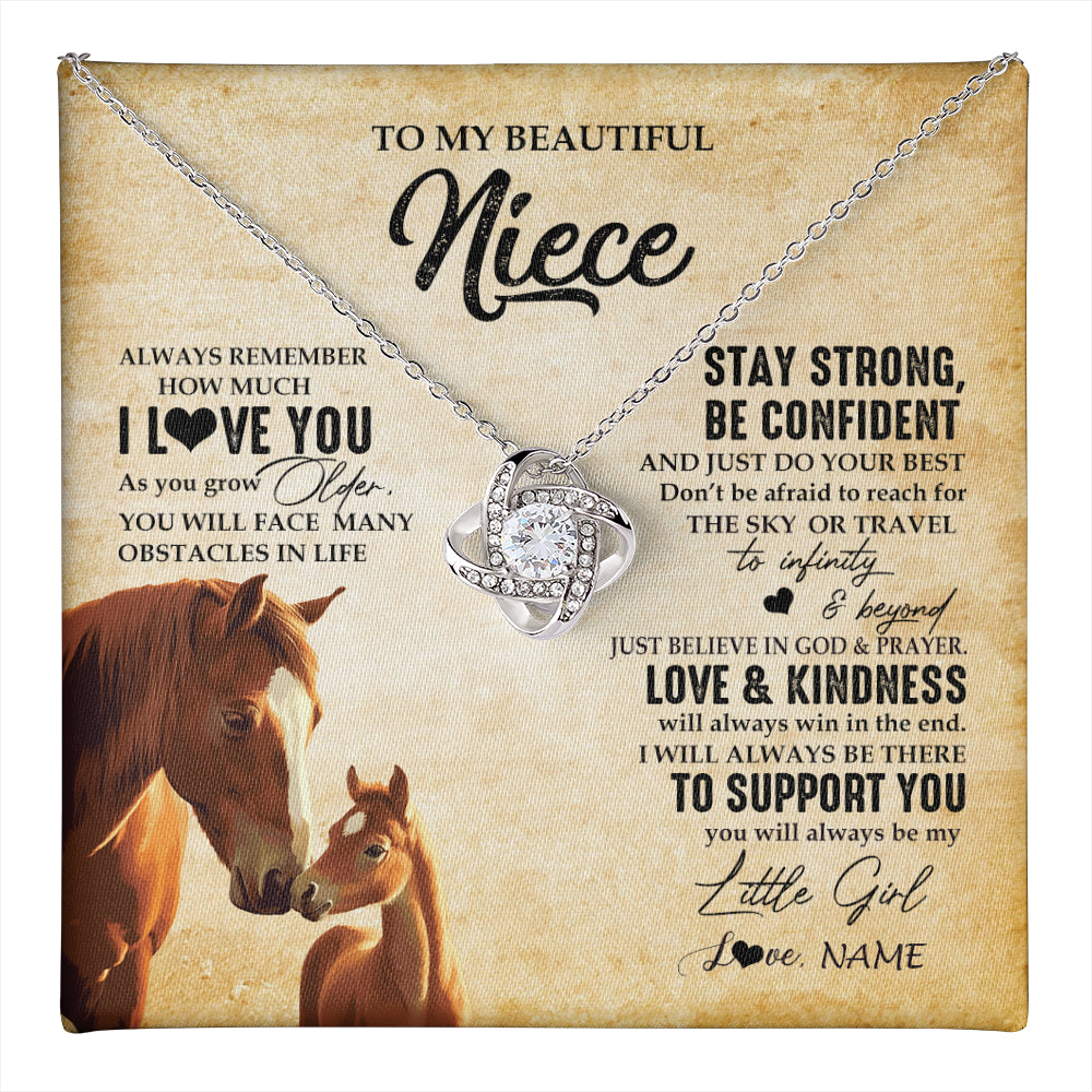 Love Knot Necklace 14K White Gold Finish | 1 | Personalized To My Niece Necklace From Aunt Uncle Always Remember I Love You Horse Niece Birthday Jewelry Graduation Christmas Customized Gift Box Message Card | teecentury