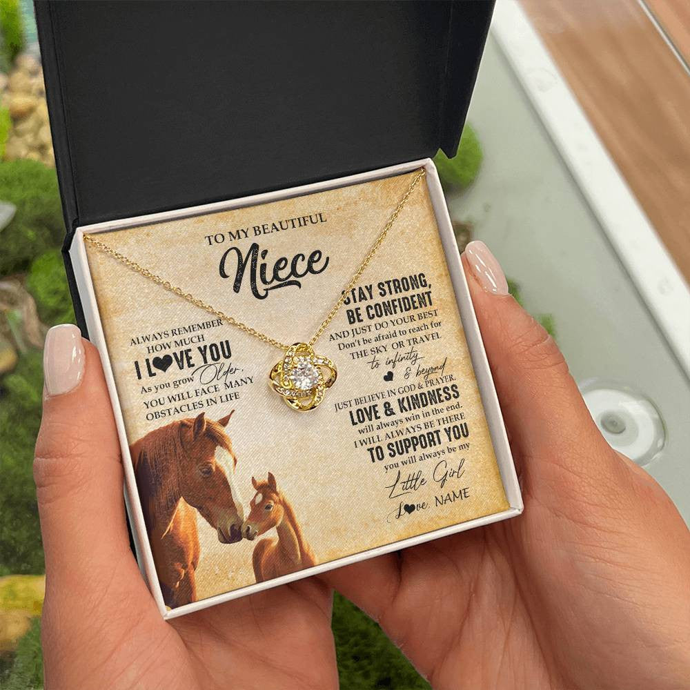 Love Knot Necklace 18K Yellow Gold Finish | 2 | Personalized To My Niece Necklace From Aunt Uncle Always Remember I Love You Horse Niece Birthday Jewelry Graduation Christmas Customized Gift Box Message Card | teecentury