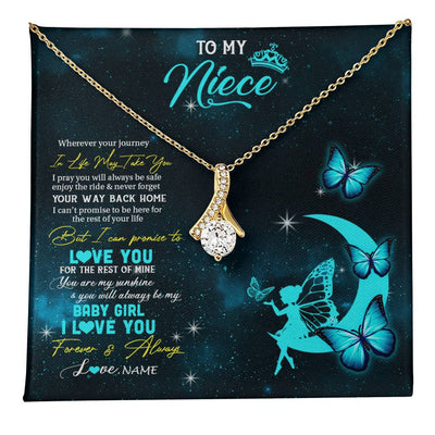 Alluring Beauty Necklace 18K Yellow Gold Finish | 1 | Personalized To My Niece Necklace From Aunt Uncle Auntie Fairy Silhouette Fantasy Moon Niece Birthday Christmas Jewelry Customized Gift Box Message Card | teecentury