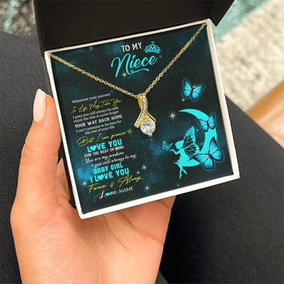 Alluring Beauty Necklace 18K Yellow Gold Finish | 2 | Personalized To My Niece Necklace From Aunt Uncle Auntie Fairy Silhouette Fantasy Moon Niece Birthday Christmas Jewelry Customized Gift Box Message Card | teecentury