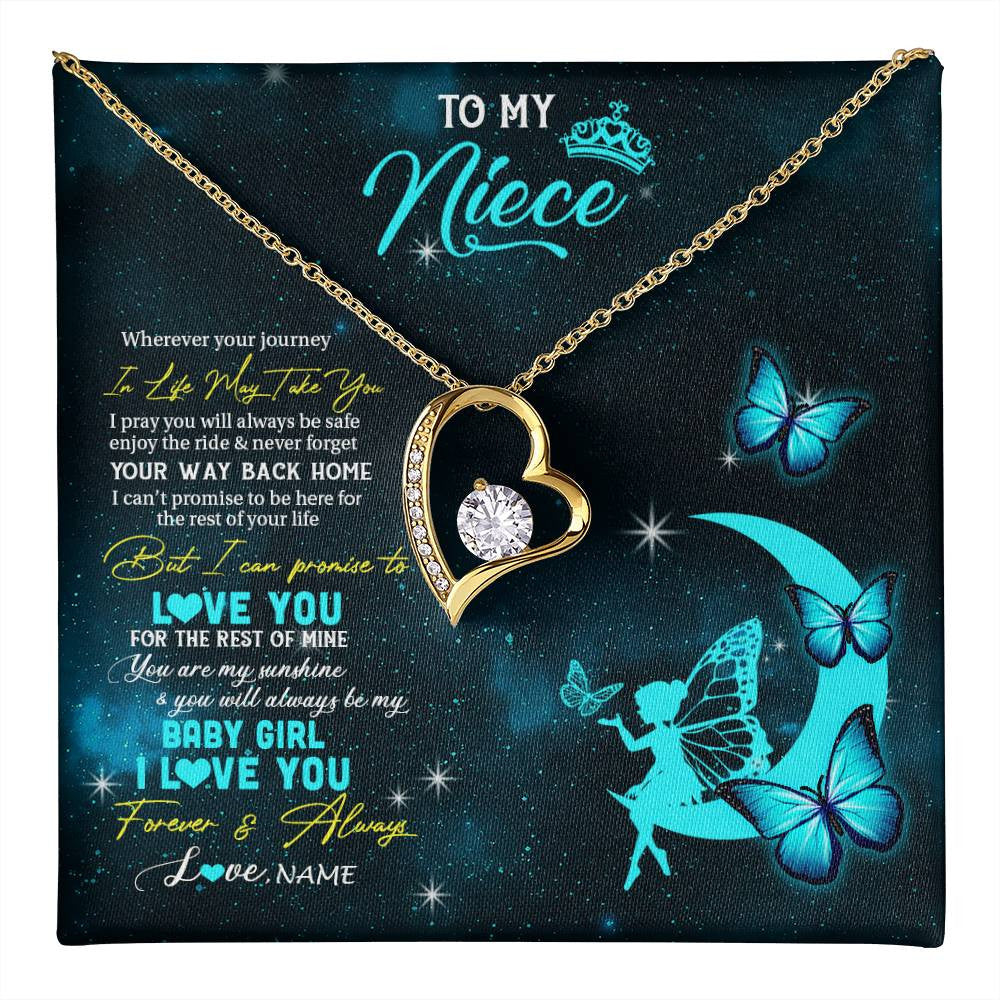 Forever Love Necklace 18K Yellow Gold Finish | 1 | Personalized To My Niece Necklace From Aunt Uncle Auntie Fairy Silhouette Fantasy Moon Niece Birthday Christmas Jewelry Customized Gift Box Message Card | teecentury