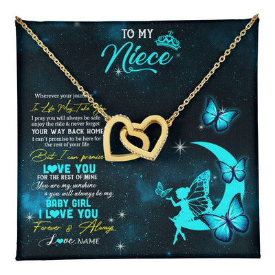Interlocking Hearts Necklace 18K Yellow Gold Finish | 1 | Personalized To My Niece Necklace From Aunt Uncle Auntie Fairy Silhouette Fantasy Moon Niece Birthday Christmas Jewelry Customized Gift Box Message Card | teecentury