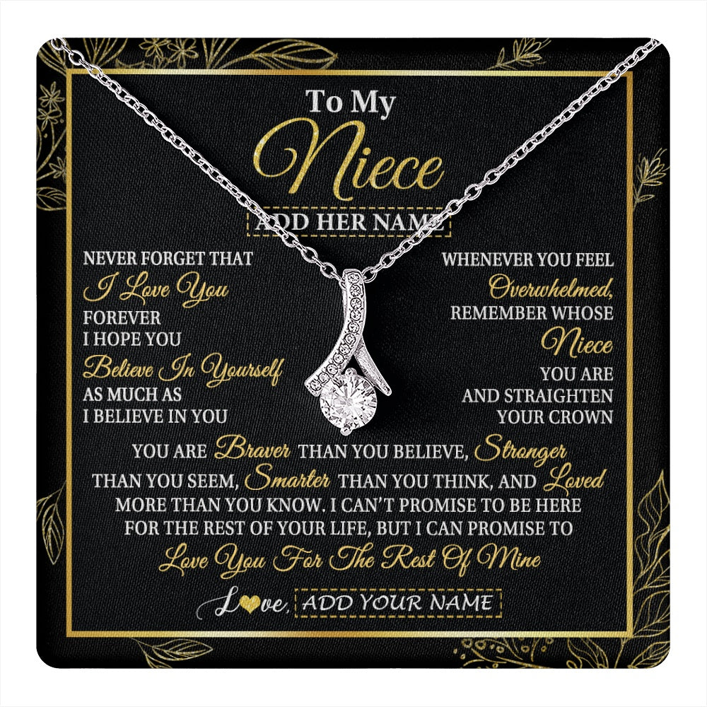 Alluring Beauty Necklace 14K White Gold Finish | 1 | Personalized To My Niece Necklace From Aunt Uncle Auntie I Love You Gift For My Niece Birthday Gifts Graduation Christmas Customized Gift Box Message Card | teecentury.myshopify