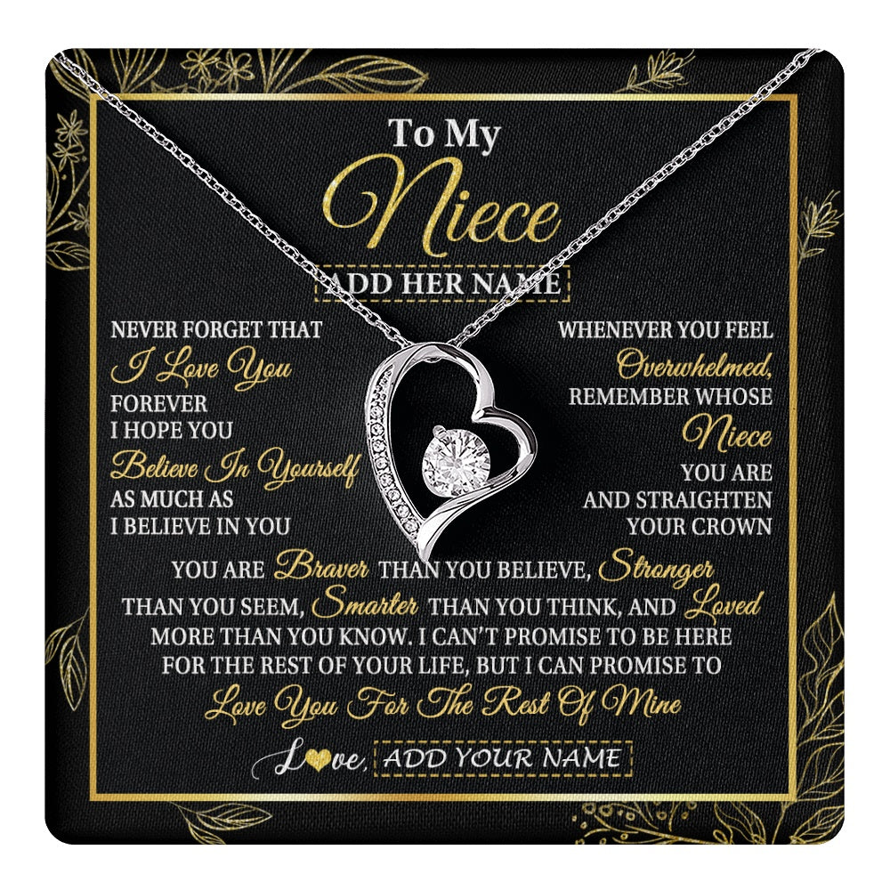 Forever Love Necklace 14K White Gold Finish | 1 | Personalized To My Niece Necklace From Aunt Uncle Auntie I Love You Gift For My Niece Birthday Gifts Graduation Christmas Customized Gift Box Message Card | teecentury.myshopify