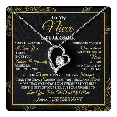Forever Love Necklace 14K White Gold Finish | 1 | Personalized To My Niece Necklace From Aunt Uncle Auntie I Love You Gift For My Niece Birthday Gifts Graduation Christmas Customized Gift Box Message Card | teecentury.myshopify