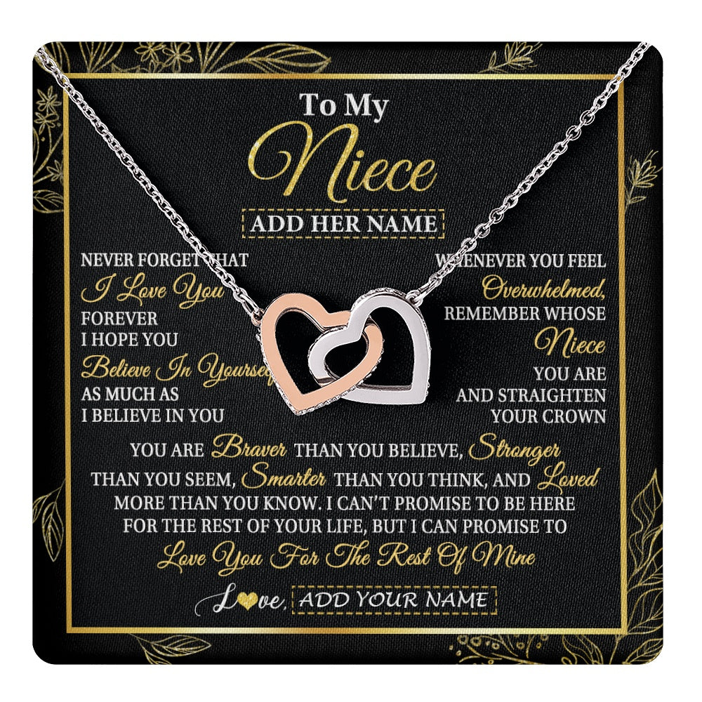 Interlocking Hearts Necklace Stainless Steel & Rose Gold Finish | 1 | Personalized To My Niece Necklace From Aunt Uncle Auntie I Love You Gift For My Niece Birthday Gifts Graduation Christmas Customized Gift Box Message Card | teecentury.myshopify