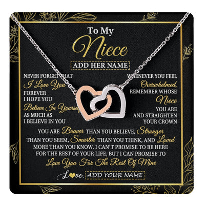 Interlocking Hearts Necklace Stainless Steel & Rose Gold Finish | 1 | Personalized To My Niece Necklace From Aunt Uncle Auntie I Love You Gift For My Niece Birthday Gifts Graduation Christmas Customized Gift Box Message Card | teecentury.myshopify