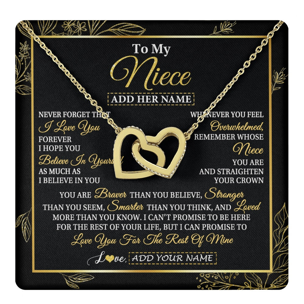 Interlocking Hearts Necklace 18K Yellow Gold Finish | 1 | Personalized To My Niece Necklace From Aunt Uncle Auntie I Love You Gift For My Niece Birthday Gifts Graduation Christmas Customized Gift Box Message Card | teecentury.myshopify