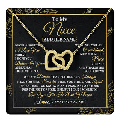 Interlocking Hearts Necklace 18K Yellow Gold Finish | 1 | Personalized To My Niece Necklace From Aunt Uncle Auntie I Love You Gift For My Niece Birthday Gifts Graduation Christmas Customized Gift Box Message Card | teecentury.myshopify
