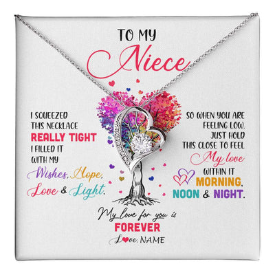 Forever Love Necklace 14K White Gold Finish | 1 | Personalized To My Niece Necklace From Aunt Uncle Auntie I Squeezed This Necklace Niece Birthday Graduation Christmas Customized Gift Box Message Card | teecentury