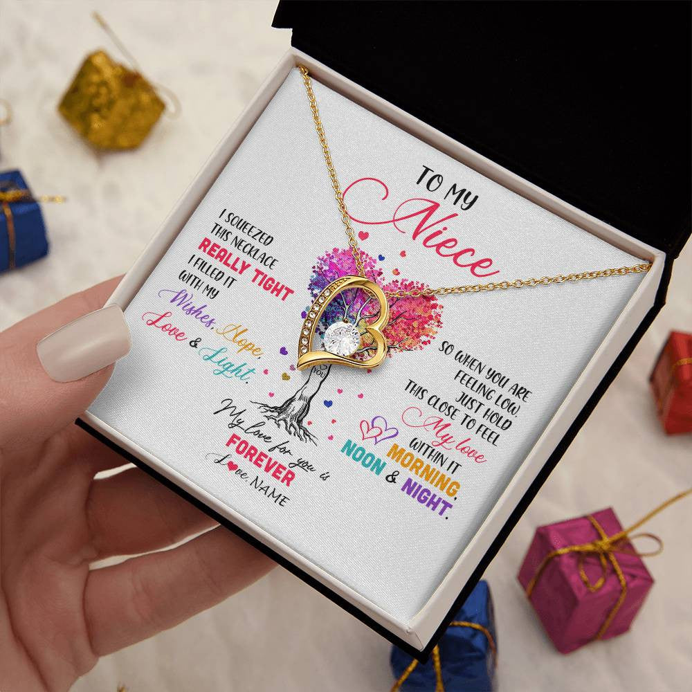 Forever Love Necklace 18K Yellow Gold Finish | 2 | Personalized To My Niece Necklace From Aunt Uncle Auntie I Squeezed This Necklace Niece Birthday Graduation Christmas Customized Gift Box Message Card | teecentury