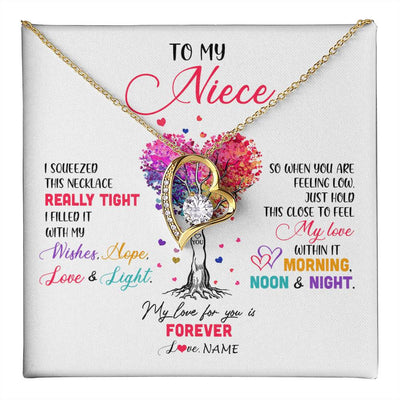 Forever Love Necklace 18K Yellow Gold Finish | 1 | Personalized To My Niece Necklace From Aunt Uncle Auntie I Squeezed This Necklace Niece Birthday Graduation Christmas Customized Gift Box Message Card | teecentury