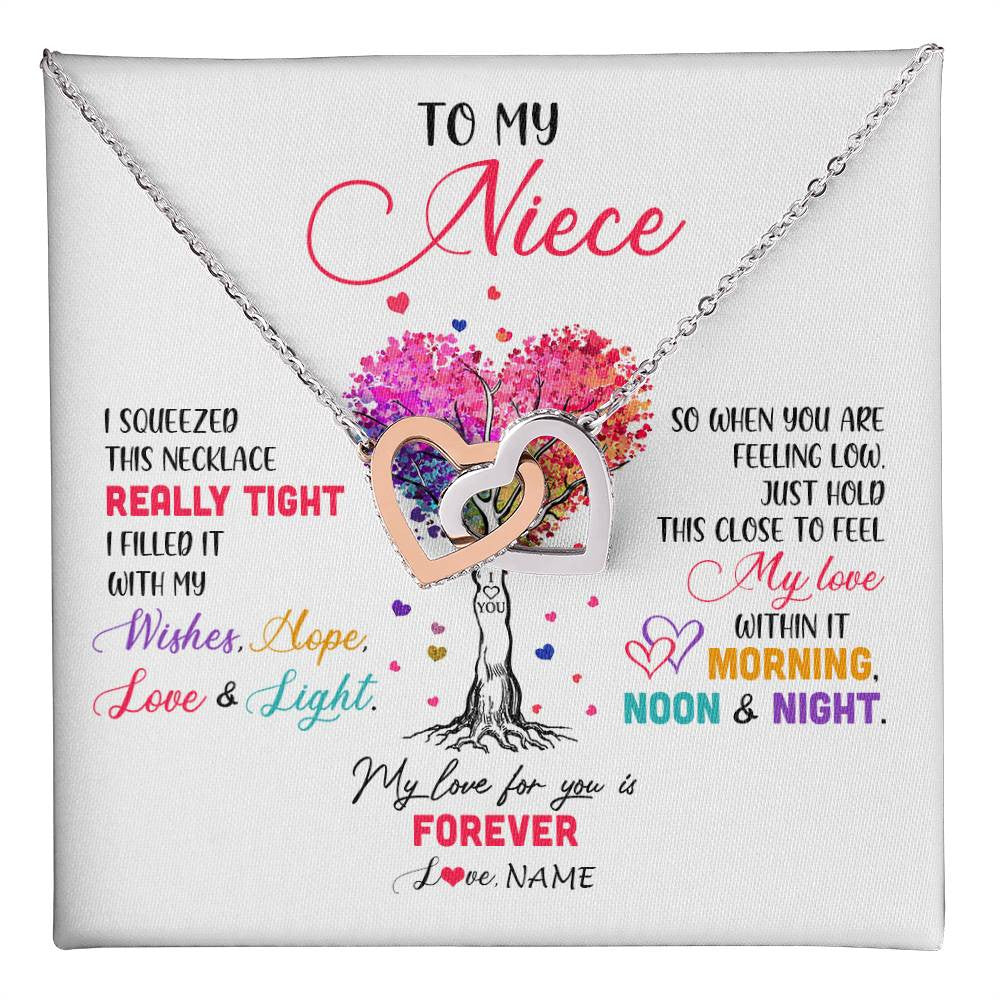 Interlocking Hearts Necklace Stainless Steel & Rose Gold Finish | 1 | Personalized To My Niece Necklace From Aunt Uncle Auntie I Squeezed This Necklace Niece Birthday Graduation Christmas Customized Gift Box Message Card | teecentury