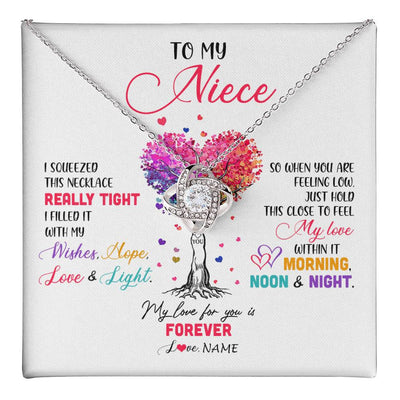 Love Knot Necklace 14K White Gold Finish | 1 | Personalized To My Niece Necklace From Aunt Uncle Auntie I Squeezed This Necklace Niece Birthday Graduation Christmas Customized Gift Box Message Card | teecentury