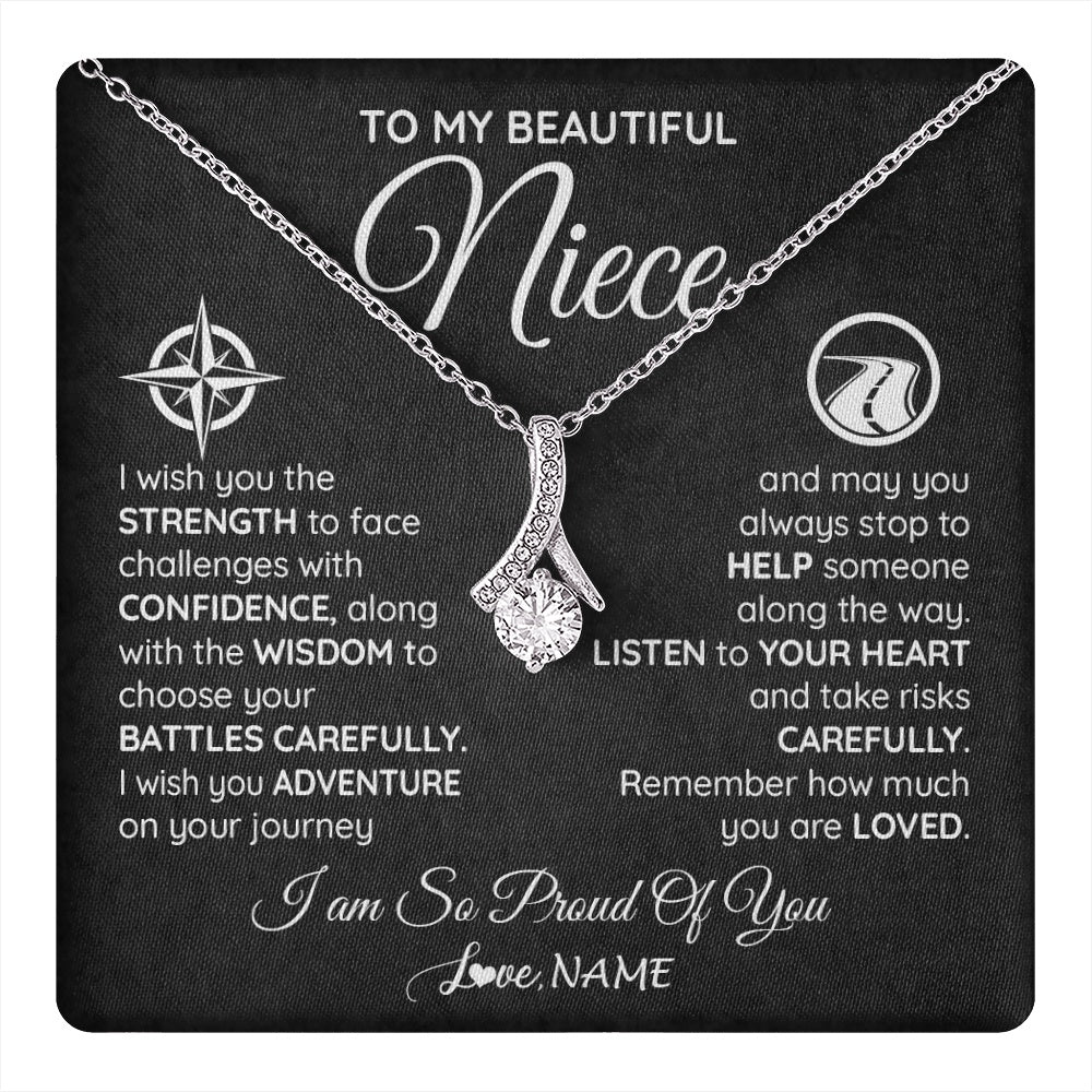 Alluring Beauty Necklace 14K White Gold Finish | 1 | Personalized To My Niece Necklace From Aunt Uncle Auntie I Wish You The Strength Niece Birthday Graduation Inspirational Customized Gift Box Message Card | teecentury.myshopify