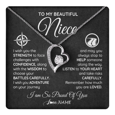 Forever Love Necklace 14K White Gold Finish | 1 | Personalized To My Niece Necklace From Aunt Uncle Auntie I Wish You The Strength Niece Birthday Graduation Inspirational Customized Gift Box Message Card | teecentury.myshopify