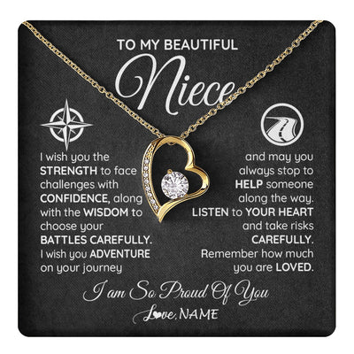 Forever Love Necklace 18K Yellow Gold Finish | 1 | Personalized To My Niece Necklace From Aunt Uncle Auntie I Wish You The Strength Niece Birthday Graduation Inspirational Customized Gift Box Message Card | teecentury.myshopify