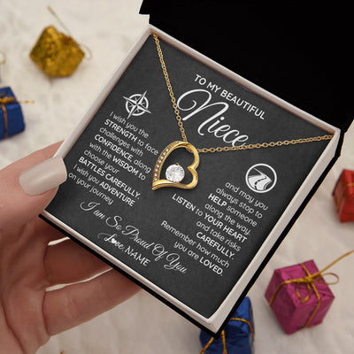 Forever Love Necklace 18K Yellow Gold Finish | 2 | Personalized To My Niece Necklace From Aunt Uncle Auntie I Wish You The Strength Niece Birthday Graduation Inspirational Customized Gift Box Message Card | teecentury.myshopify