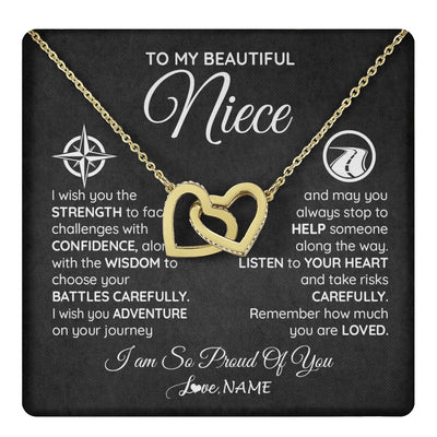 Interlocking Hearts Necklace 18K Yellow Gold Finish | 1 | Personalized To My Niece Necklace From Aunt Uncle Auntie I Wish You The Strength Niece Birthday Graduation Inspirational Customized Gift Box Message Card | teecentury.myshopify