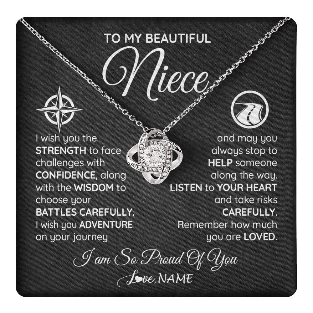 Love Knot Necklace 14K White Gold Finish | 1 | Personalized To My Niece Necklace From Aunt Uncle Auntie I Wish You The Strength Niece Birthday Graduation Inspirational Customized Gift Box Message Card | teecentury.myshopify
