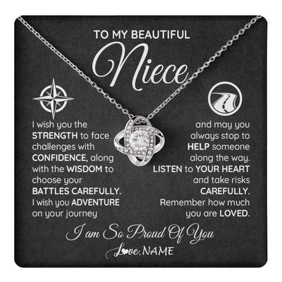 Love Knot Necklace 14K White Gold Finish | 1 | Personalized To My Niece Necklace From Aunt Uncle Auntie I Wish You The Strength Niece Birthday Graduation Inspirational Customized Gift Box Message Card | teecentury.myshopify