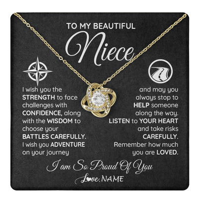 Love Knot Necklace 18K Yellow Gold Finish | 1 | Personalized To My Niece Necklace From Aunt Uncle Auntie I Wish You The Strength Niece Birthday Graduation Inspirational Customized Gift Box Message Card | teecentury.myshopify