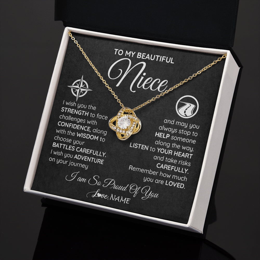 Love Knot Necklace 18K Yellow Gold Finish | 2 | Personalized To My Niece Necklace From Aunt Uncle Auntie I Wish You The Strength Niece Birthday Graduation Inspirational Customized Gift Box Message Card | teecentury.myshopify