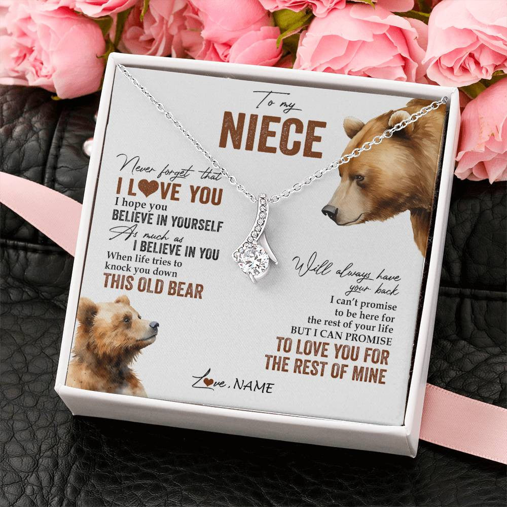 Alluring Beauty Necklace 14K White Gold Finish | 2 | Personalized To My Niece Necklace From Aunt Uncle Auntie Never Forget That I Love You Bear Niece Birthday Graduation Christmas Customized Gift Box Message Card | teecentury