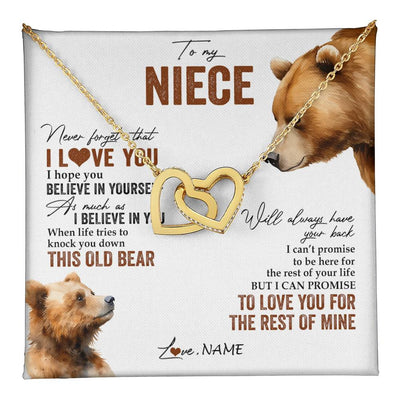Interlocking Hearts Necklace 18K Yellow Gold Finish | 1 | Personalized To My Niece Necklace From Aunt Uncle Auntie Never Forget That I Love You Bear Niece Birthday Graduation Christmas Customized Gift Box Message Card | teecentury