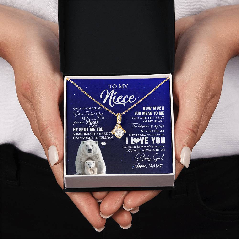 Alluring Beauty Necklace 18K Yellow Gold Finish | 2 | Personalized To My Niece Necklace From Aunt Uncle Auntie Polar Bear Never Forget I Love You Niece Birthday Christmas Jewelry Customized Gift Box Message Card | teecentury