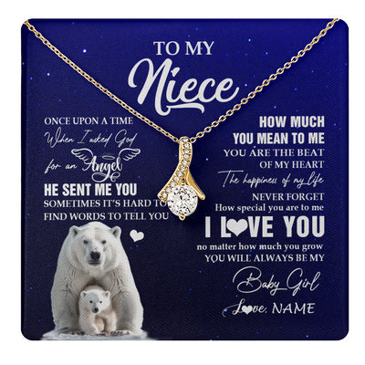 Alluring Beauty Necklace 18K Yellow Gold Finish | 1 | Personalized To My Niece Necklace From Aunt Uncle Auntie Polar Bear Never Forget I Love You Niece Birthday Christmas Jewelry Customized Gift Box Message Card | teecentury
