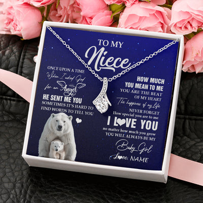 Alluring Beauty Necklace 14K White Gold Finish | 2 | Personalized To My Niece Necklace From Aunt Uncle Auntie Polar Bear Never Forget I Love You Niece Birthday Christmas Jewelry Customized Gift Box Message Card | teecentury