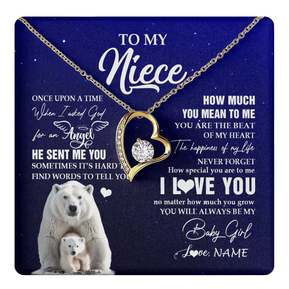 Forever Love Necklace 18K Yellow Gold Finish | 1 | Personalized To My Niece Necklace From Aunt Uncle Auntie Polar Bear Never Forget I Love You Niece Birthday Christmas Jewelry Customized Gift Box Message Card | teecentury
