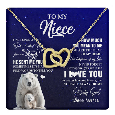 Interlocking Hearts Necklace 18K Yellow Gold Finish | 1 | Personalized To My Niece Necklace From Aunt Uncle Auntie Polar Bear Never Forget I Love You Niece Birthday Christmas Jewelry Customized Gift Box Message Card | teecentury