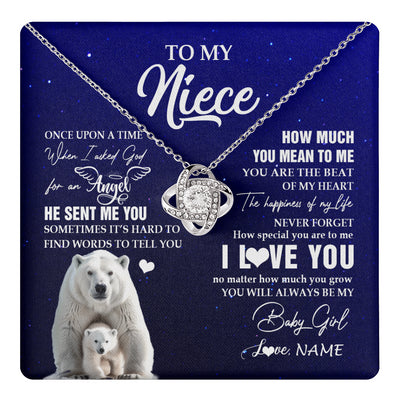 Love Knot Necklace 14K White Gold Finish | 1 | Personalized To My Niece Necklace From Aunt Uncle Auntie Polar Bear Never Forget I Love You Niece Birthday Christmas Jewelry Customized Gift Box Message Card | teecentury