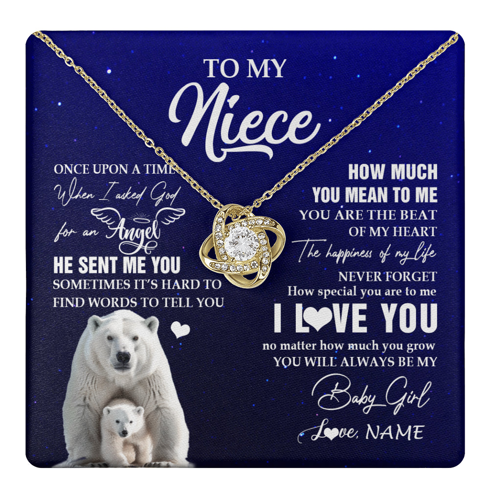 Love Knot Necklace 18K Yellow Gold Finish | 1 | Personalized To My Niece Necklace From Aunt Uncle Auntie Polar Bear Never Forget I Love You Niece Birthday Christmas Jewelry Customized Gift Box Message Card | teecentury