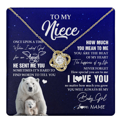 Love Knot Necklace 18K Yellow Gold Finish | 1 | Personalized To My Niece Necklace From Aunt Uncle Auntie Polar Bear Never Forget I Love You Niece Birthday Christmas Jewelry Customized Gift Box Message Card | teecentury