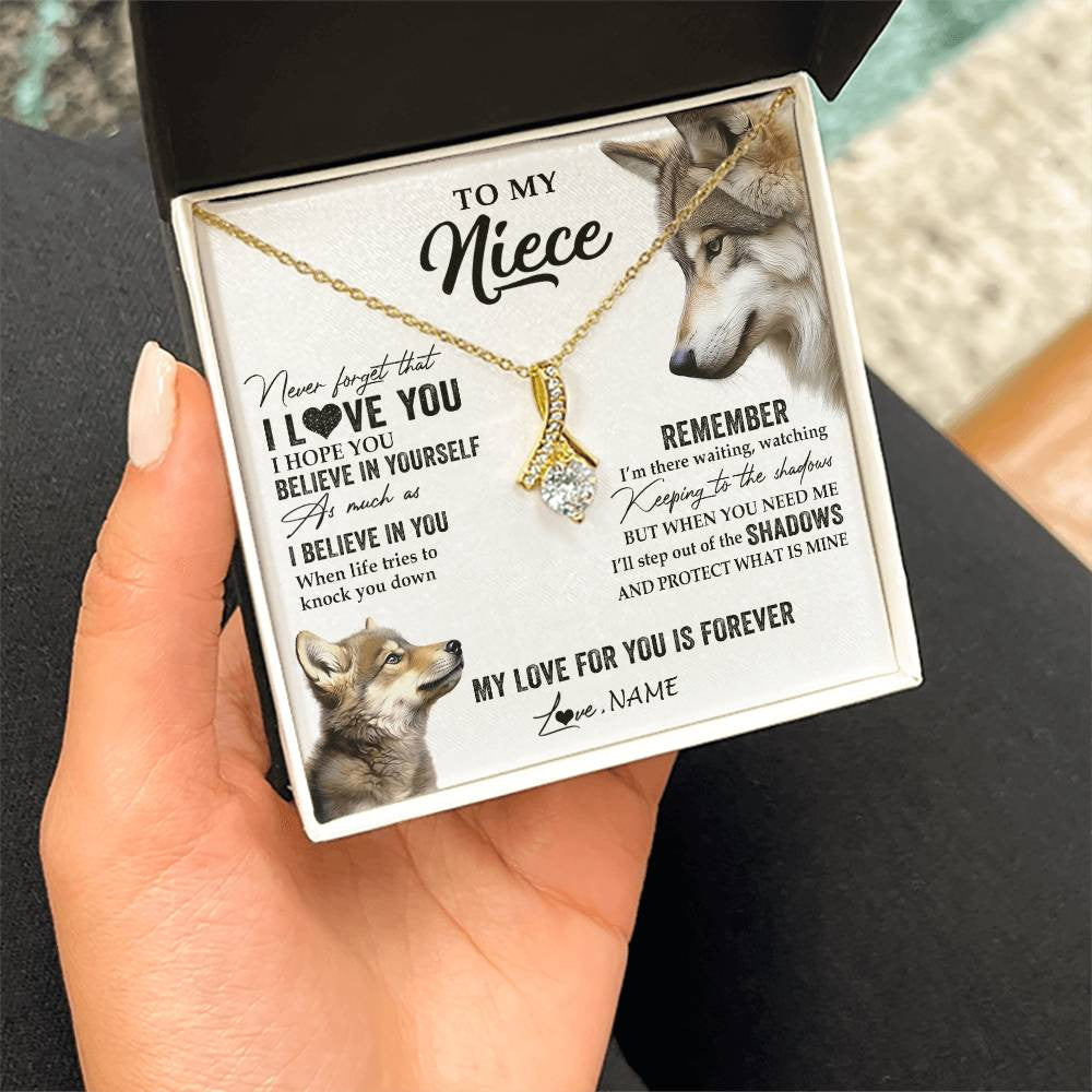 Alluring Beauty Necklace 18K Yellow Gold Finish | 2 | Personalized To My Niece Necklace From Aunt Uncle Auntie Wolf My Love For You Is Forever Niece Birthday Graduation Christmas Customized Gift Box Message Card | teecentury