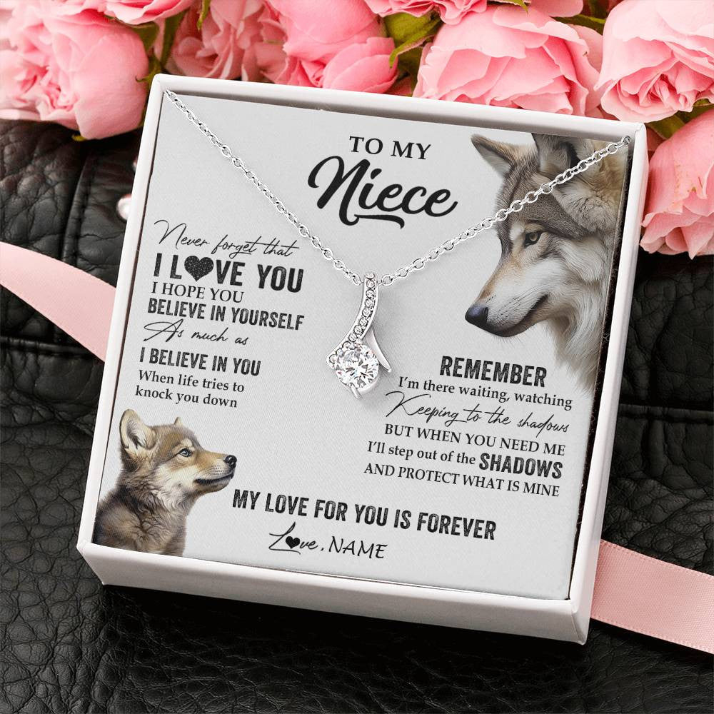 Alluring Beauty Necklace 14K White Gold Finish | 2 | Personalized To My Niece Necklace From Aunt Uncle Auntie Wolf My Love For You Is Forever Niece Birthday Graduation Christmas Customized Gift Box Message Card | teecentury