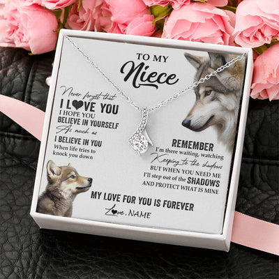 Alluring Beauty Necklace 14K White Gold Finish | 2 | Personalized To My Niece Necklace From Aunt Uncle Auntie Wolf My Love For You Is Forever Niece Birthday Graduation Christmas Customized Gift Box Message Card | teecentury
