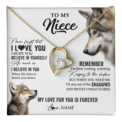 Forever Love Necklace 18K Yellow Gold Finish | 1 | Personalized To My Niece Necklace From Aunt Uncle Auntie Wolf My Love For You Is Forever Niece Birthday Graduation Christmas Customized Gift Box Message Card | teecentury